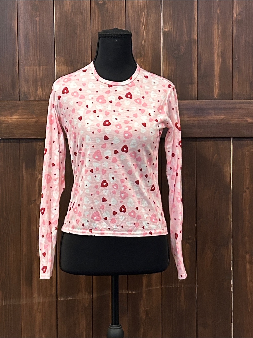 Girls Pink Heart-Print Long Sleeve Top